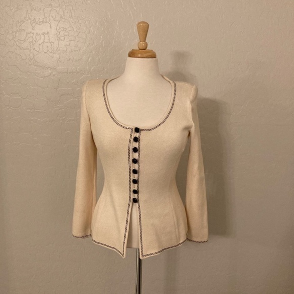 St. John Cream Button Down Evening Santana Knit Jacket Size 4